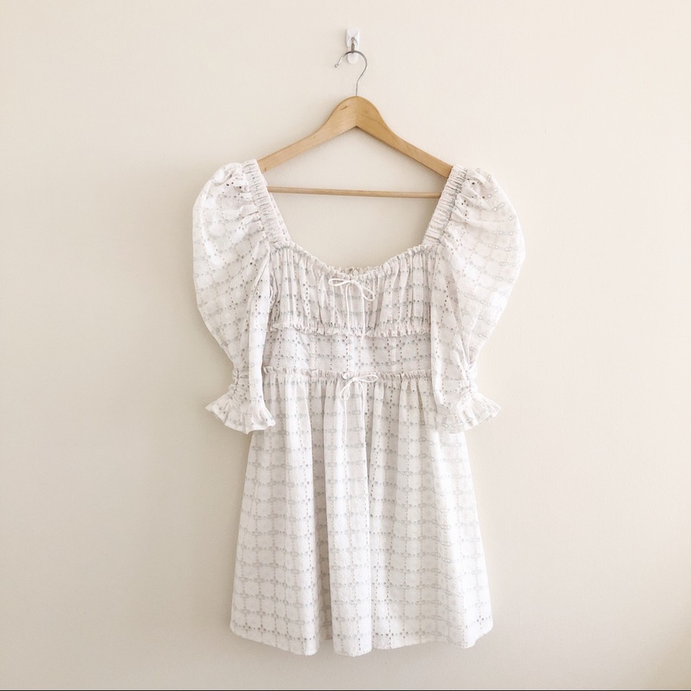 For Love & Lemons Libby Mini Puff Sleeve Dress White Size Small
